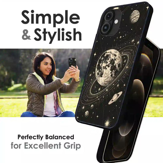 Celestial Planet Orbit - Glossy Metal Silicone Case For Apple iPhone Infographic