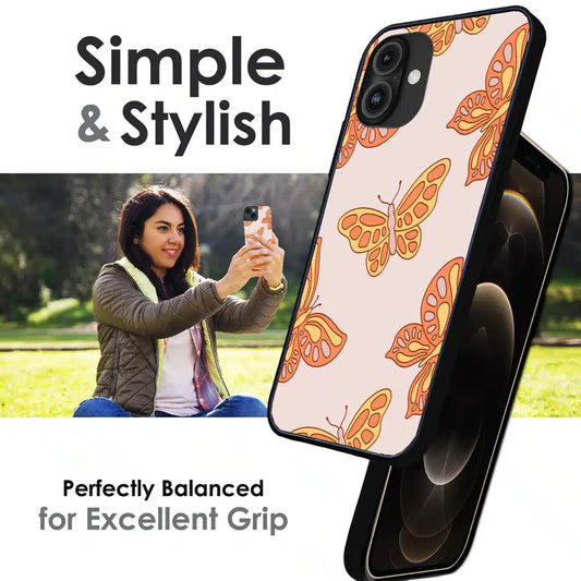 Soft Peach Butterfly Pattern - Glossy Metal Silicone Case For Apple iPhone Infographic