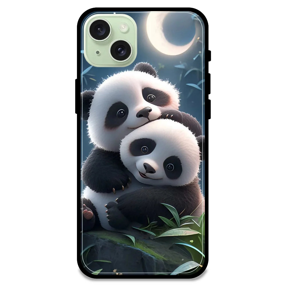 'Cute Pandas - Glossy Metal Silicone Case For Apple iPhone 15 Plus
