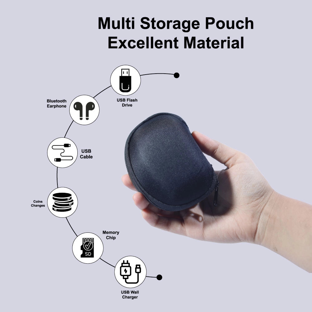 Hard Shell Protective Carrying Case for Earphones, Cables, and Small Accessories – Black Infographic