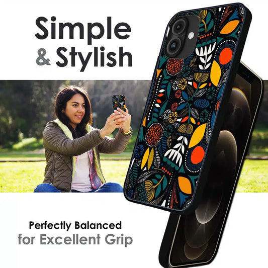 Folk Floral Night Garden - Glossy Metal Silicone Case For Apple iPhone Infographic
