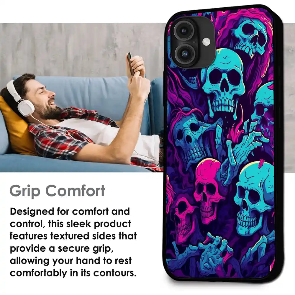 'Skull Glow - Glossy Metal Silicone Case For Apple iPhone Infographic