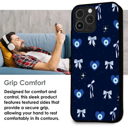 Evil Eye Bow Midnight - Glossy Metal Silicone Case For Apple iPhone Infographic