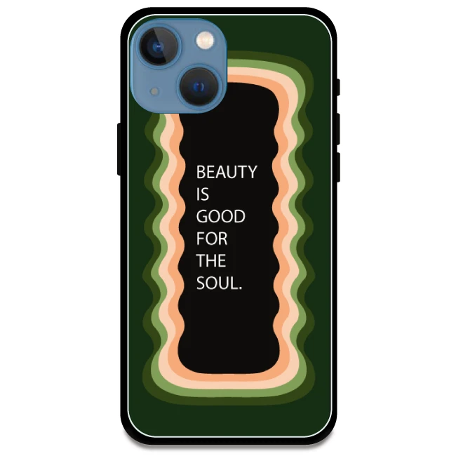 'Beauty Is Good For The Soul' Dark Olive Green - Glossy Metal Silicone Case For Apple iPhone Models apple iphone 13 mini