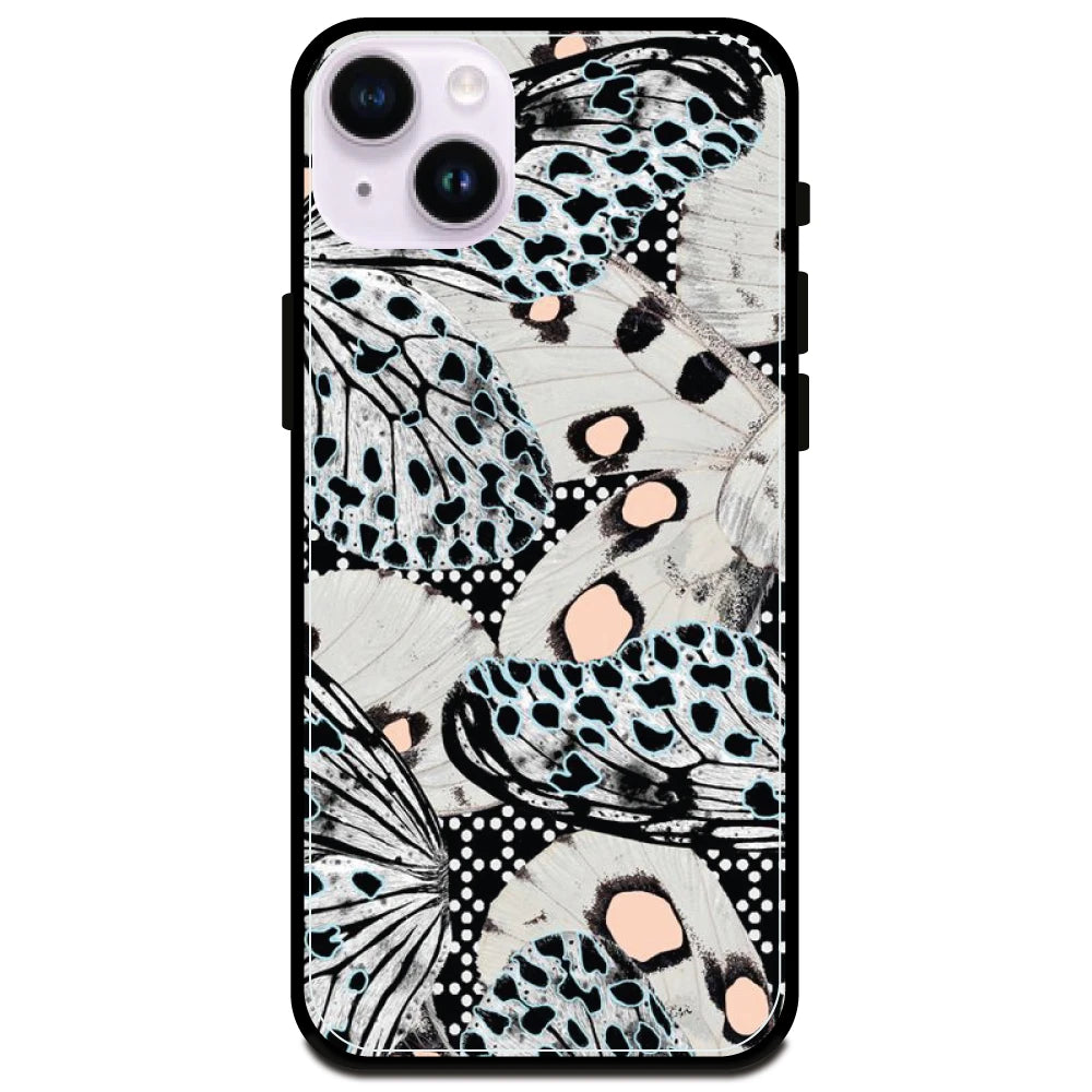 White Butterflies - Glossy Metal Silicone Case For Apple iPhone Models- Apple iPhone 15 Plus