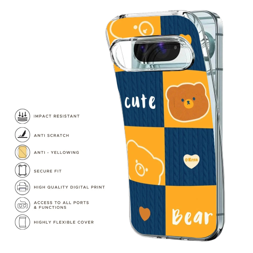 Cute Bear Collage - Printed Silicone Case For Google Pixel Infographic