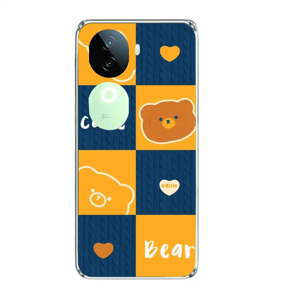 Cute Bear Collage - Printed Silicone Case For IQOO Infographic