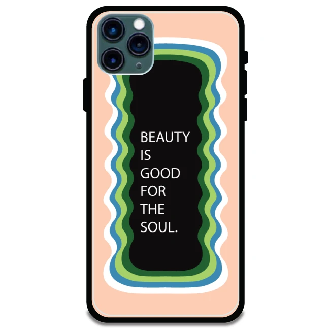 'Beauty Is Good For The Soul' Peach - Glossy Metal Silicone Case For Apple iPhone Models apple iphone 11 pro max