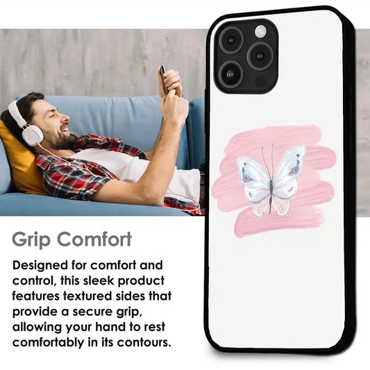 Minimal Butterfly Blush Art - Glossy Metal Silicone Case For Apple iPhone Infographic