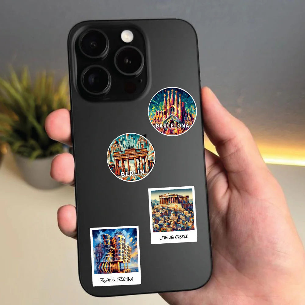 Famous Places Sticker Bundle – 39 Waterproof Aesthetic Stickers Infographic