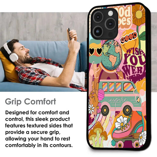 Good Vibes Retro Travel Art - Glossy Metal Silicone Case For Apple iPhone Infographic