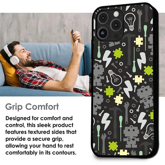 Robot Tools Pattern - Glossy Metal Silicone Case For Apple iPhone Infographic