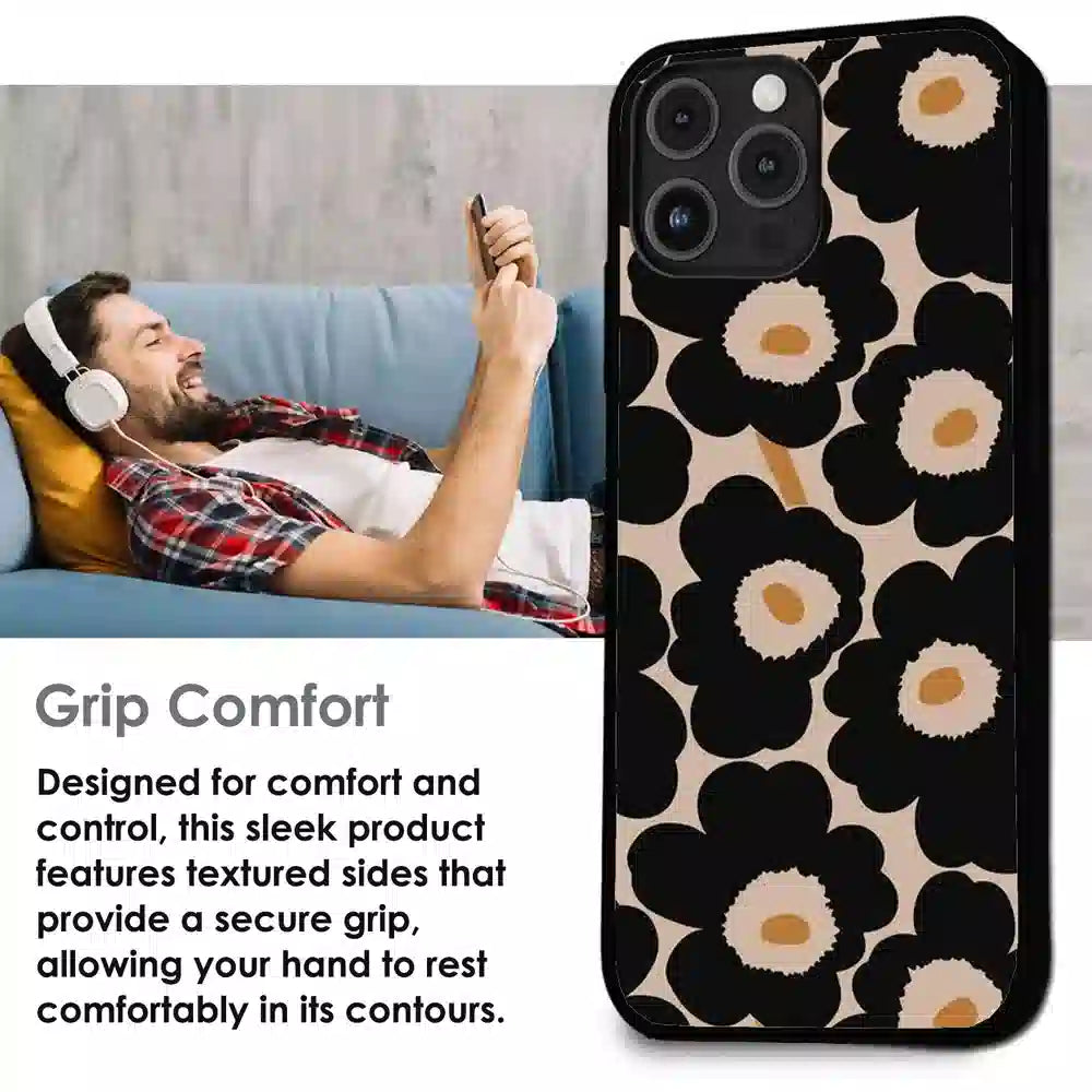 Bold Black Daisy Bloom - Glossy Metal Silicone Case For Apple iPhone Infographic