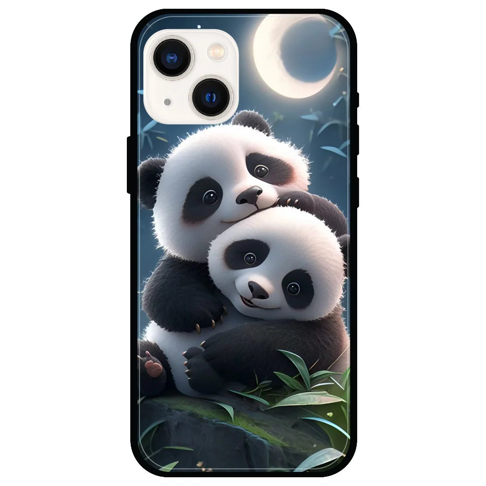 'Cute Pandas - Glossy Metal Silicone Case For Apple iPhone 13