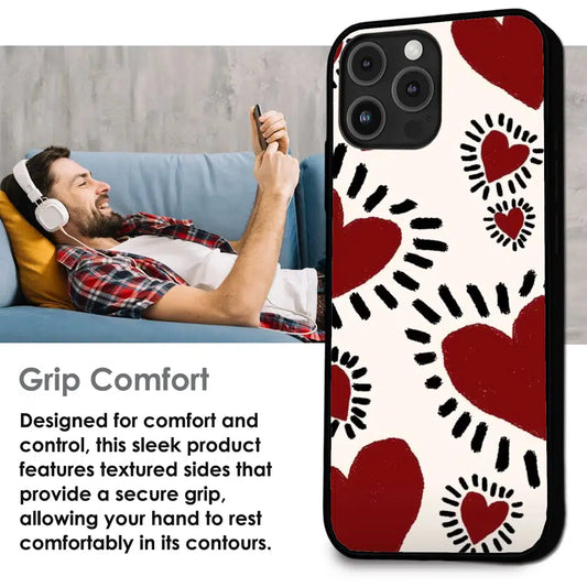 Red Heart Doodle Art - Glossy Metal Silicone Case For Apple iPhone Infographic