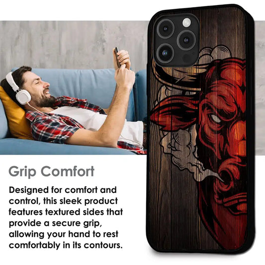 Abstract Red Mask Wood Art - Glossy Metal Silicone Case For Apple iPhone Infographic