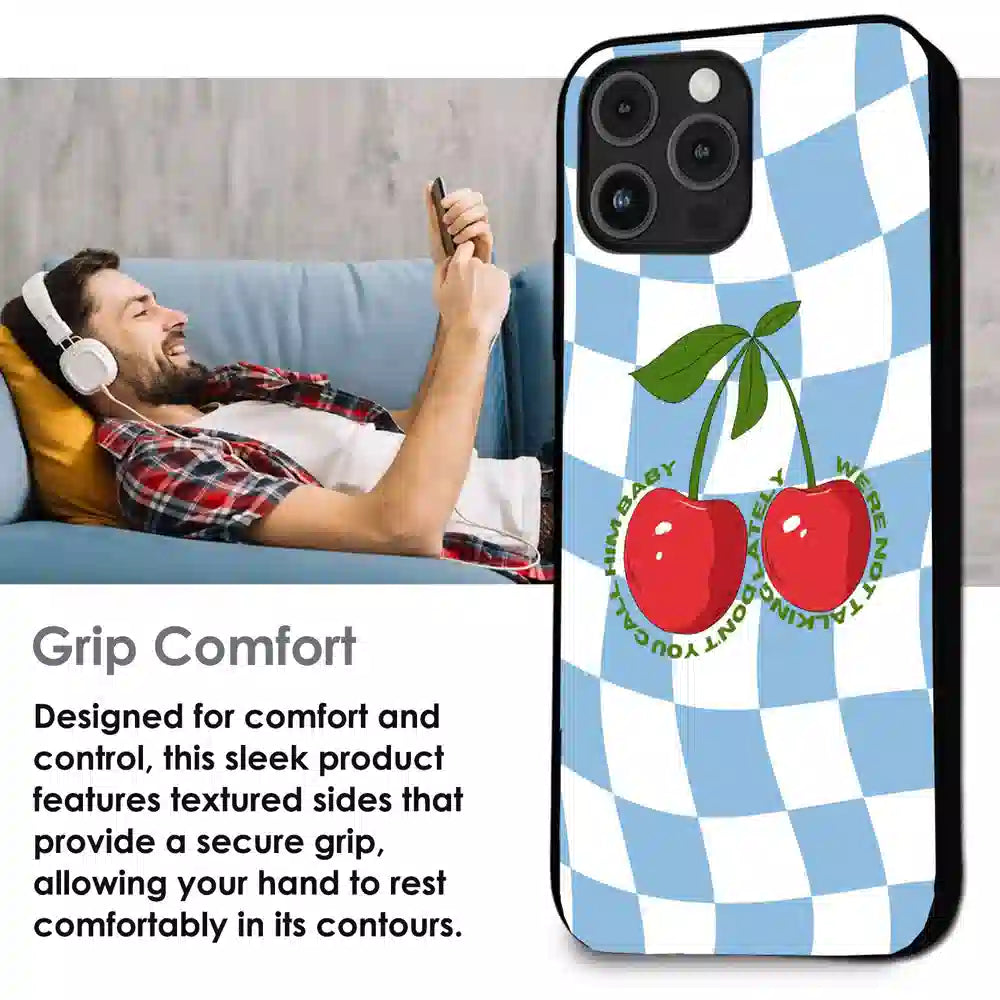 Cherry Pop Checkerboard - Glossy Metal Silicone Case For Apple iPhone Infographic