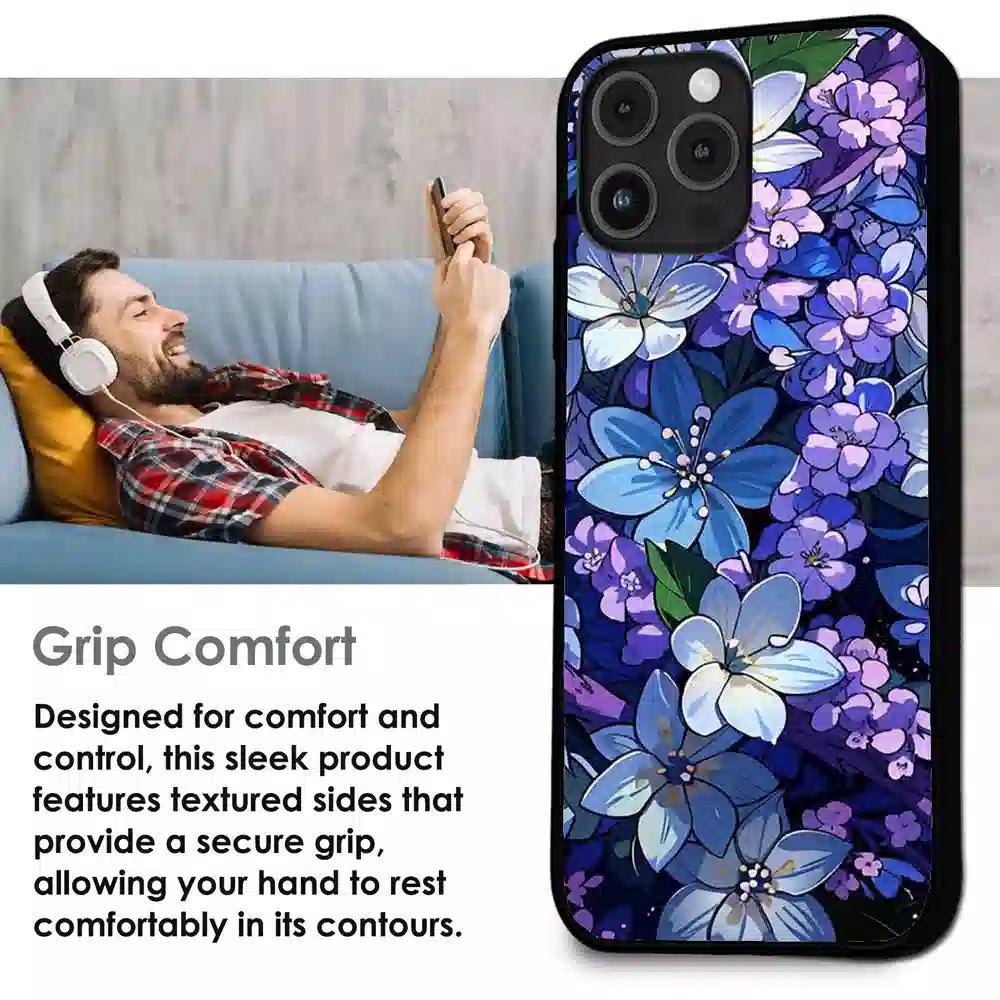 Midnight Blue Floral Garden - Glossy Metal Silicone Case For Apple iPhone Infographic