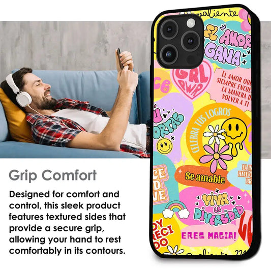 Colorful Amor Positivity Collage - Glossy Metal Silicone Case For Apple iPhone Infographic