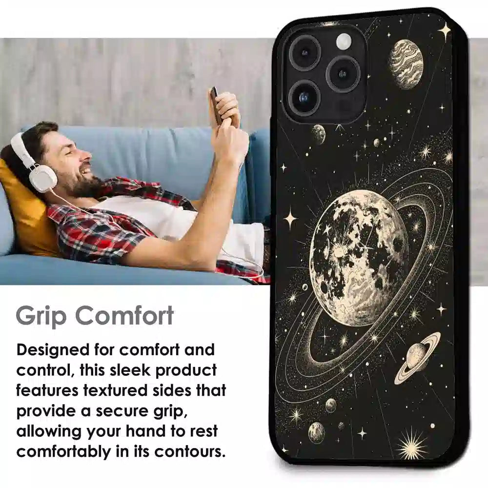 Celestial Planet Orbit - Glossy Metal Silicone Case For Apple iPhone Infographic