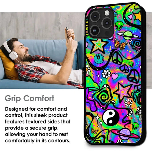 Psychedelic Rainbow Doodle - Glossy Metal Silicone Case For Apple iPhone Infographic