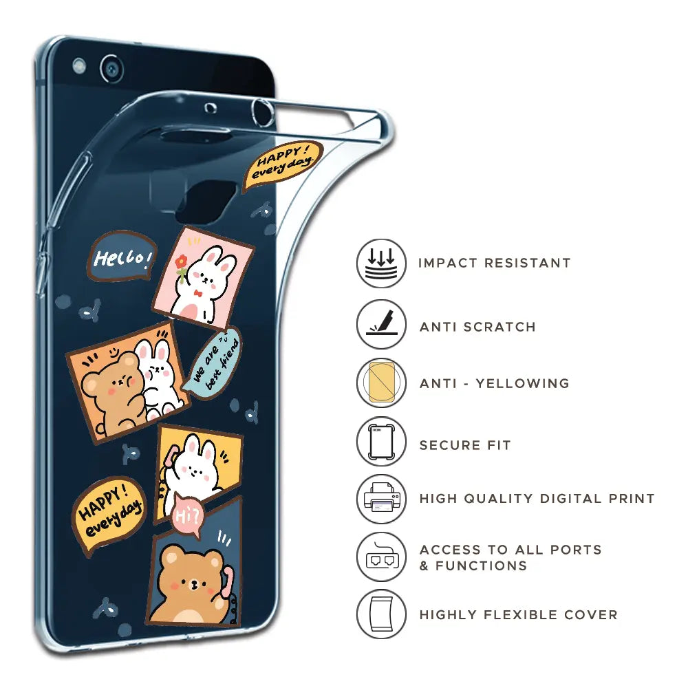 Happy Rabbit And Bear - Clear Printed Silicone Case For Apple iPhone Models infographic