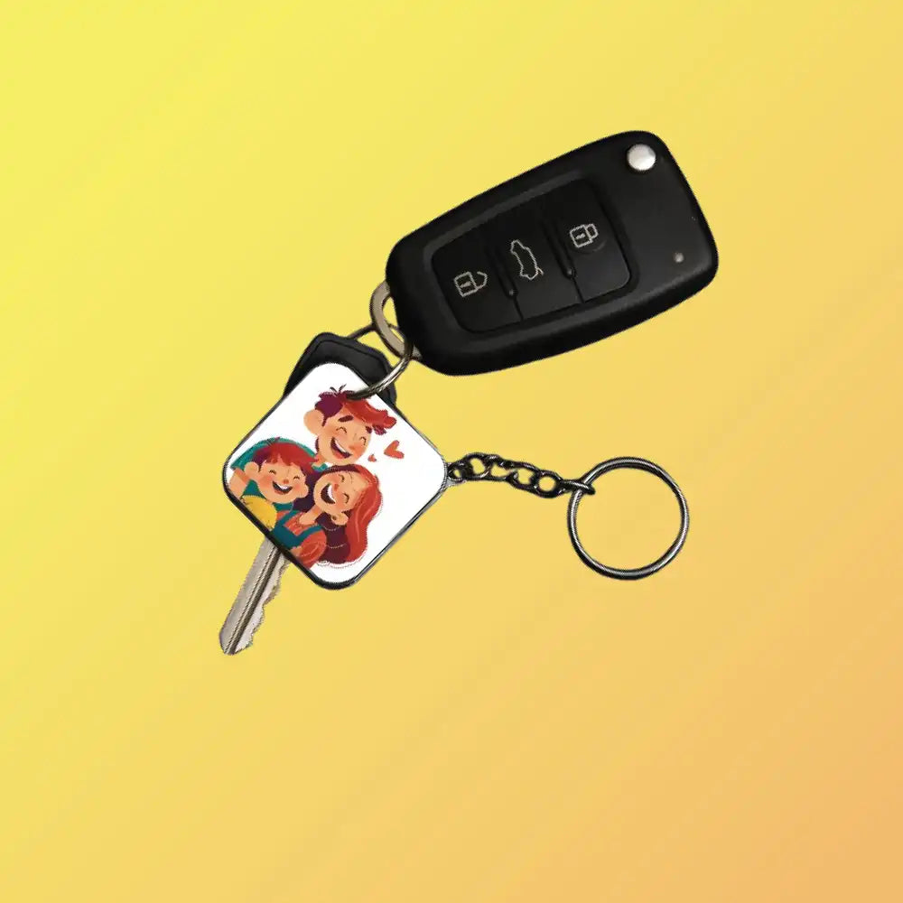 Customize Your Own Keychain – Personalized Double-Sided Printed Keychain Silver Square Infographic