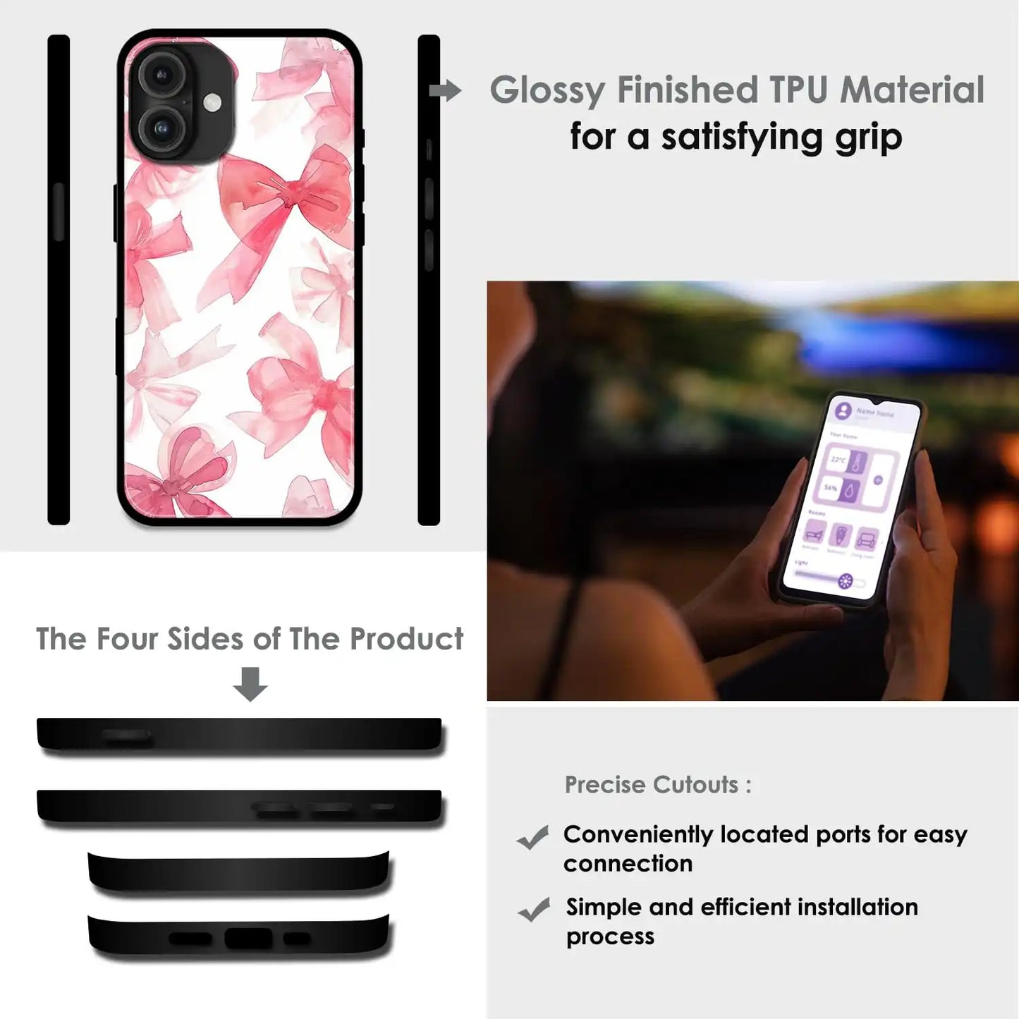 Cute Pink Bows - Glossy Metal Silicone Case For Apple iPhone Models