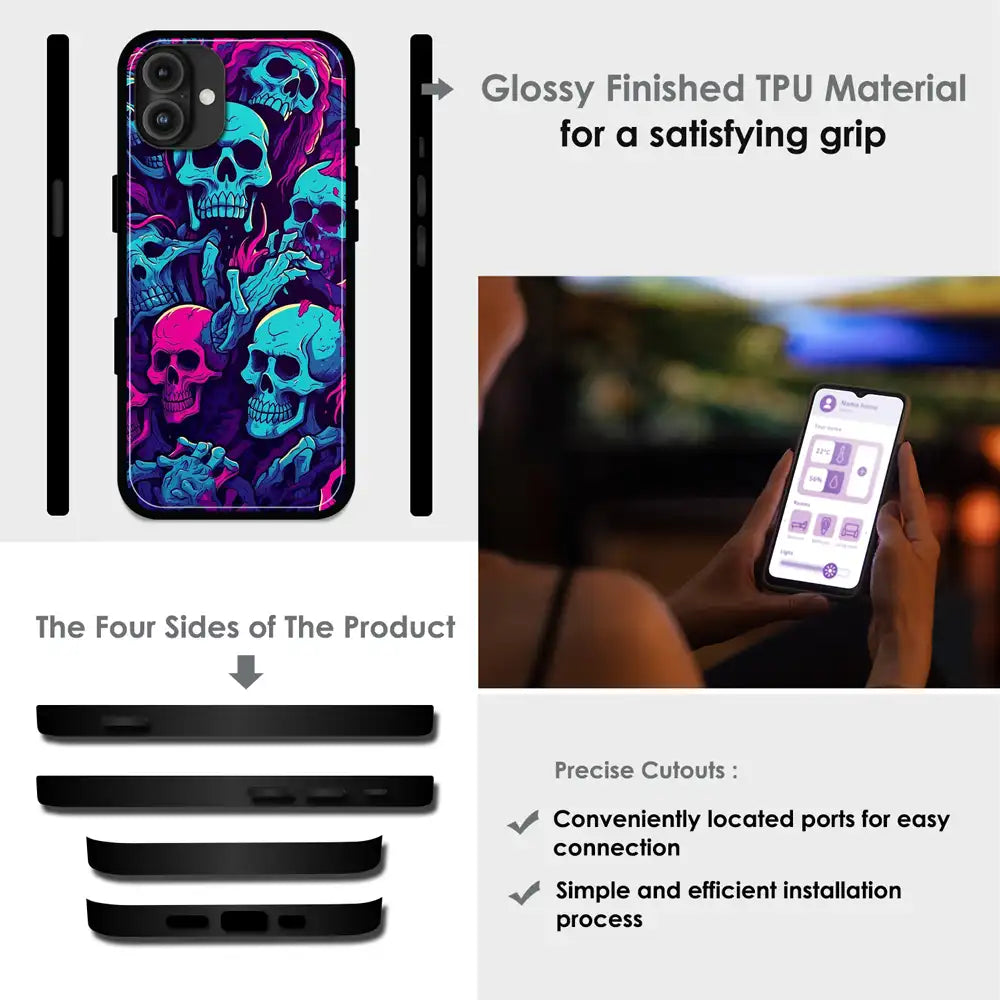 'Skull Glow - Glossy Metal Silicone Case For Apple iPhone Infographic