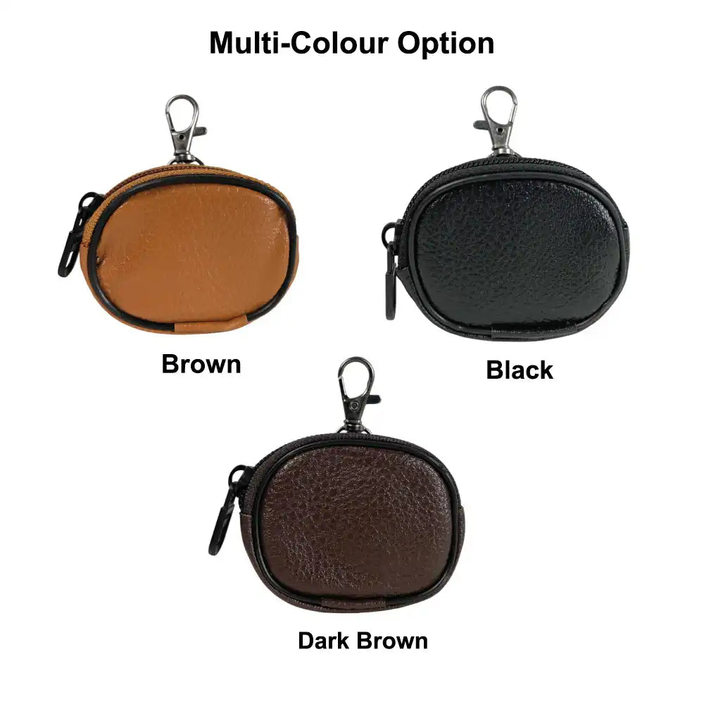 Premium Leather Keychain Coin Pouch Case with Zipper & Clip Hook Infographic
