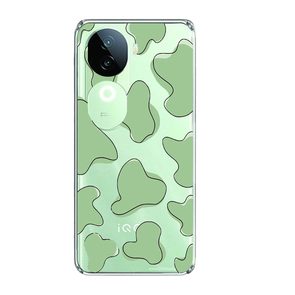Green Cow Print - Clear Printed Silicone Case For IQOO Infographic