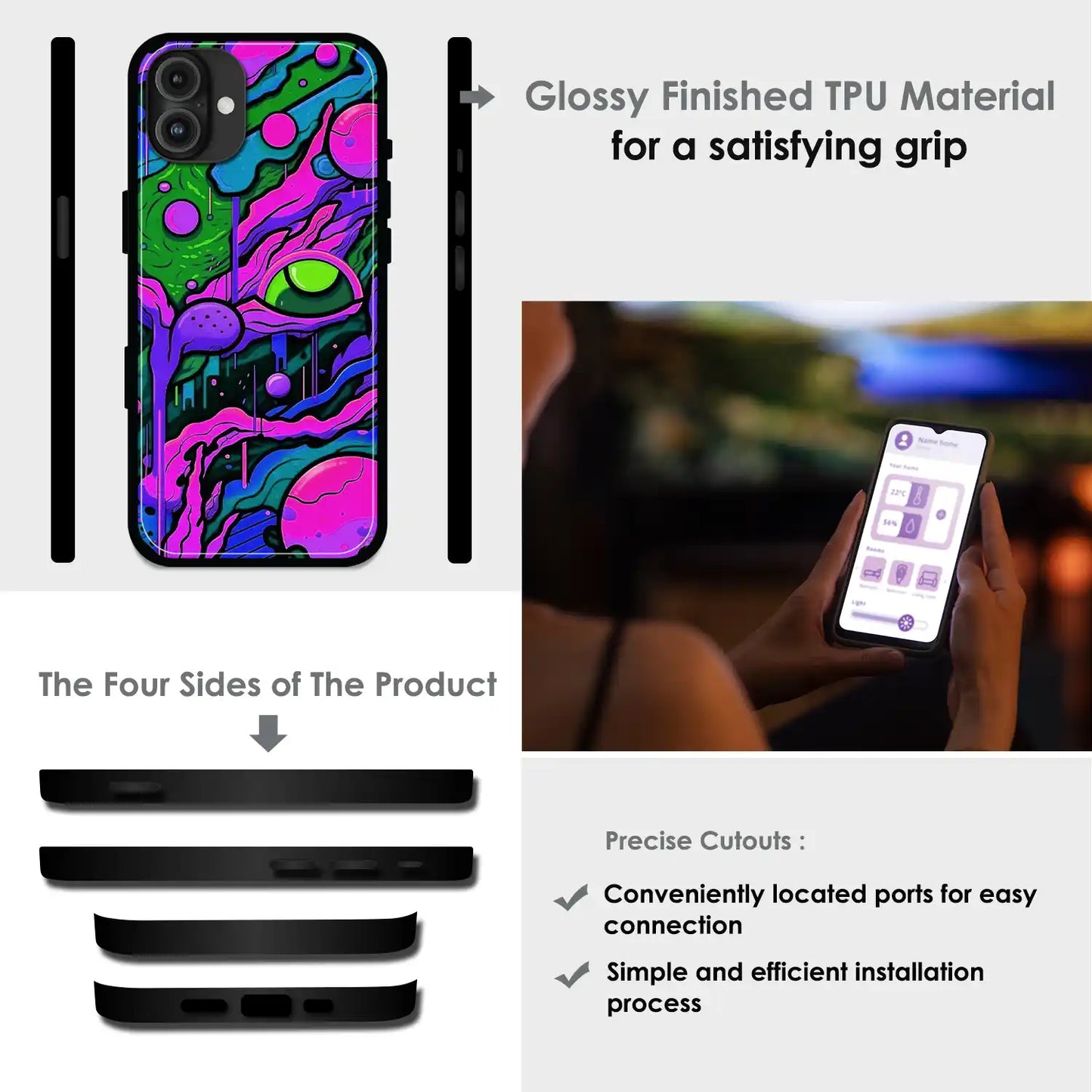 'Cosmic Eye - Glossy Metal Silicone Case For Apple iPhone Infographic