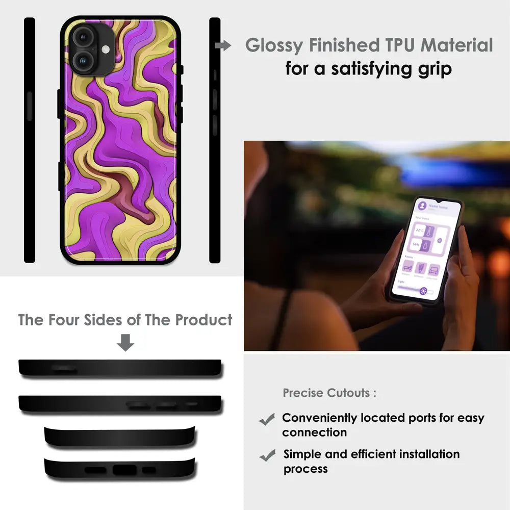 'Wavy Swirl - Glossy Metal Silicone Case For Apple iPhone Infographic