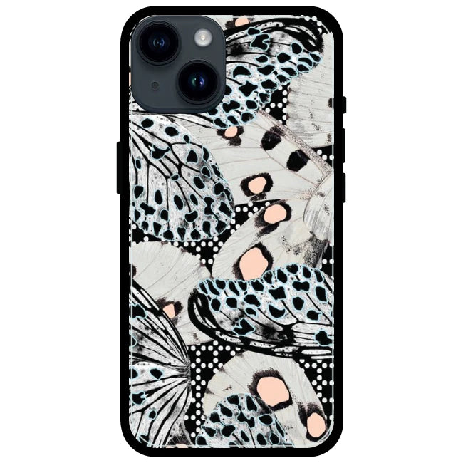 White Butterflies - Glossy Metal Silicone Case For Apple iPhone Models- Apple iPhone 15