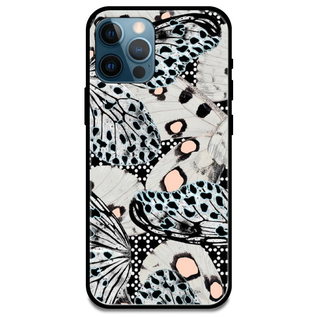 White Butterflies - Glossy Metal Silicone Case For Apple iPhone Models- Apple iPhone 15 Pro