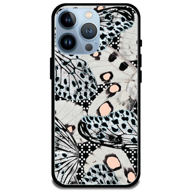 White Butterflies - Glossy Metal Silicone Case For Apple iPhone Models- Apple iPhone 15 Pro Max