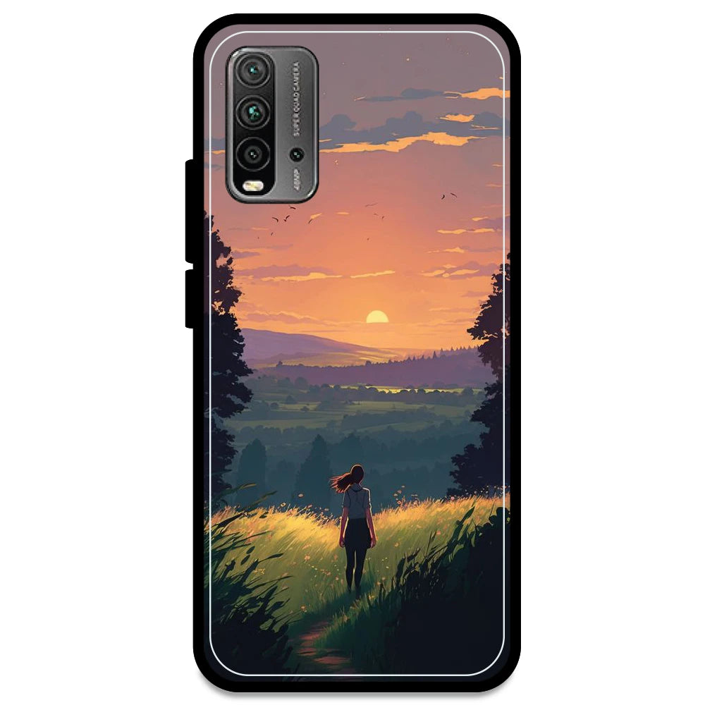 Girl & The Mountains - Glossy Metal Silicone Case For Redmi Models