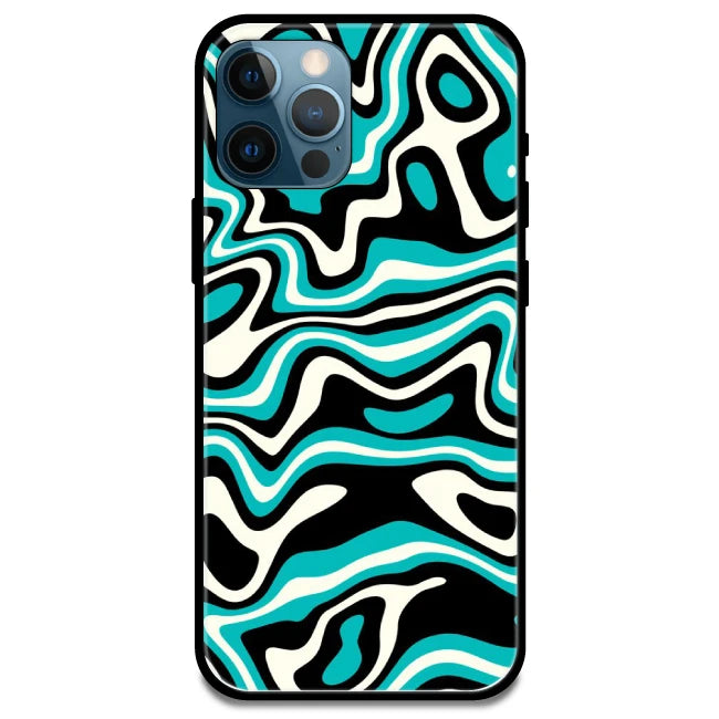 Blue And Black Waves - Glossy Metal Silicone Case For Apple iPhone Models- Apple iPhone 15 Pro