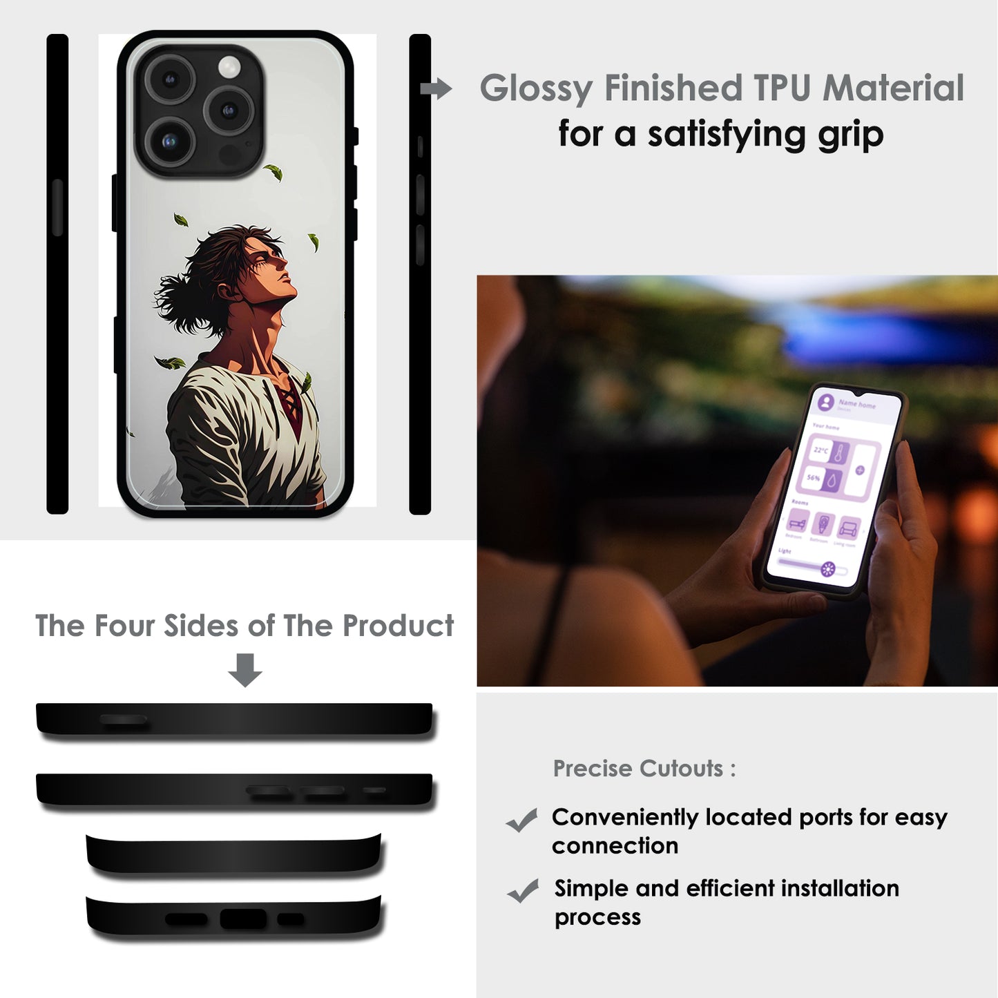 Anime Wanderer Aesthetic - Glossy Metal Silicone Cases for Apple iPhone