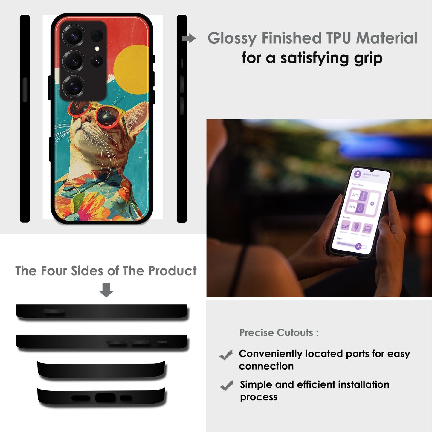 Cool Cat Summer - Glossy Metal Silicone Cases for Samsung Models