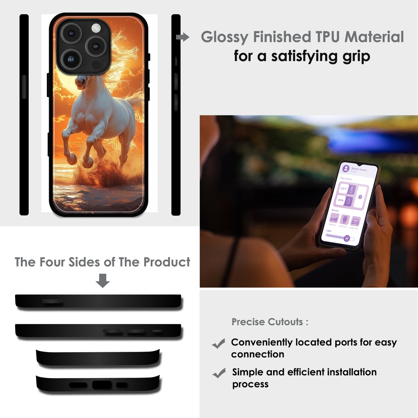 Majestic White Horse - Glossy Metal Silicone Cases for Apple iPhone