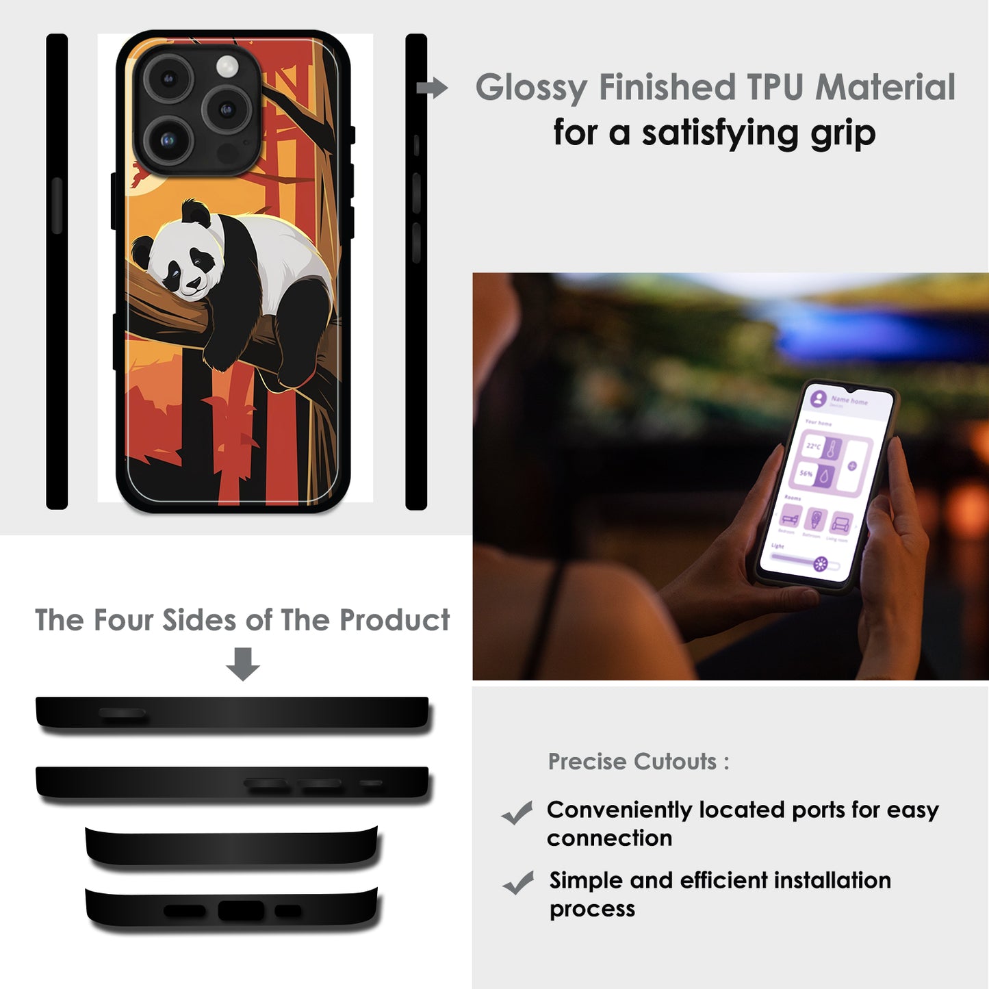 Sleeping Panda Sunset - Glossy Metal Silicone Cases for Apple iPhone