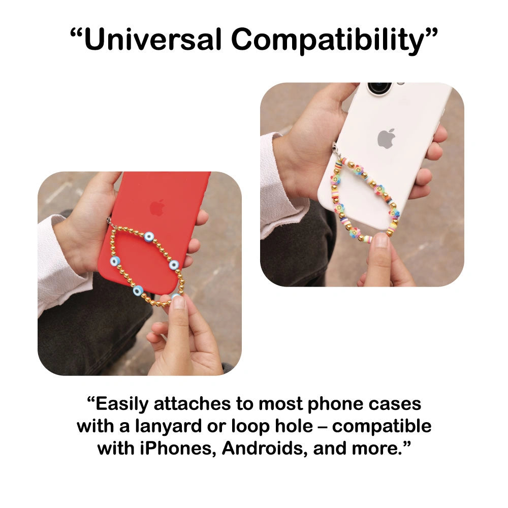 Golden Eye and Smiles - A Combo Of 2 Mini Round Phone Charms Infographic