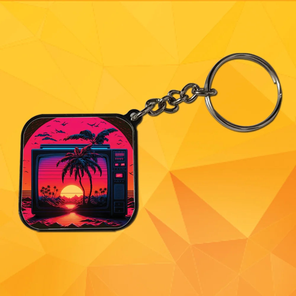 Synthwave City - A Combo Of 4 Black Border Keychains