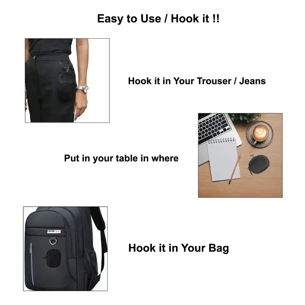 Premium Leather Keychain Coin Pouch Case with Zipper & Clip Hook Infographic