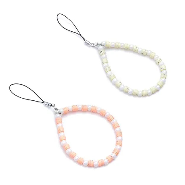 White And Orange Clay Beads With Pearl - A Combo Of 2 Mini Round Phone Charms