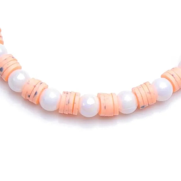 White And Orange Clay Beads With Pearl - A Combo Of 2 Mini Round Phone Charms