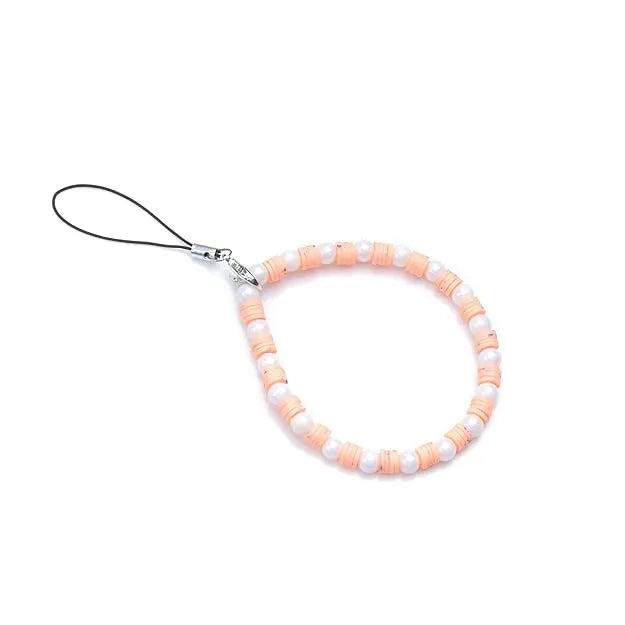 White And Orange Clay Beads With Pearl - A Combo Of 2 Mini Round Phone Charms