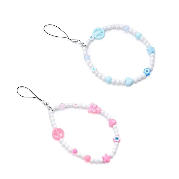 Pink And Blue Peace - A Combo Of 2 Round Phone Charms