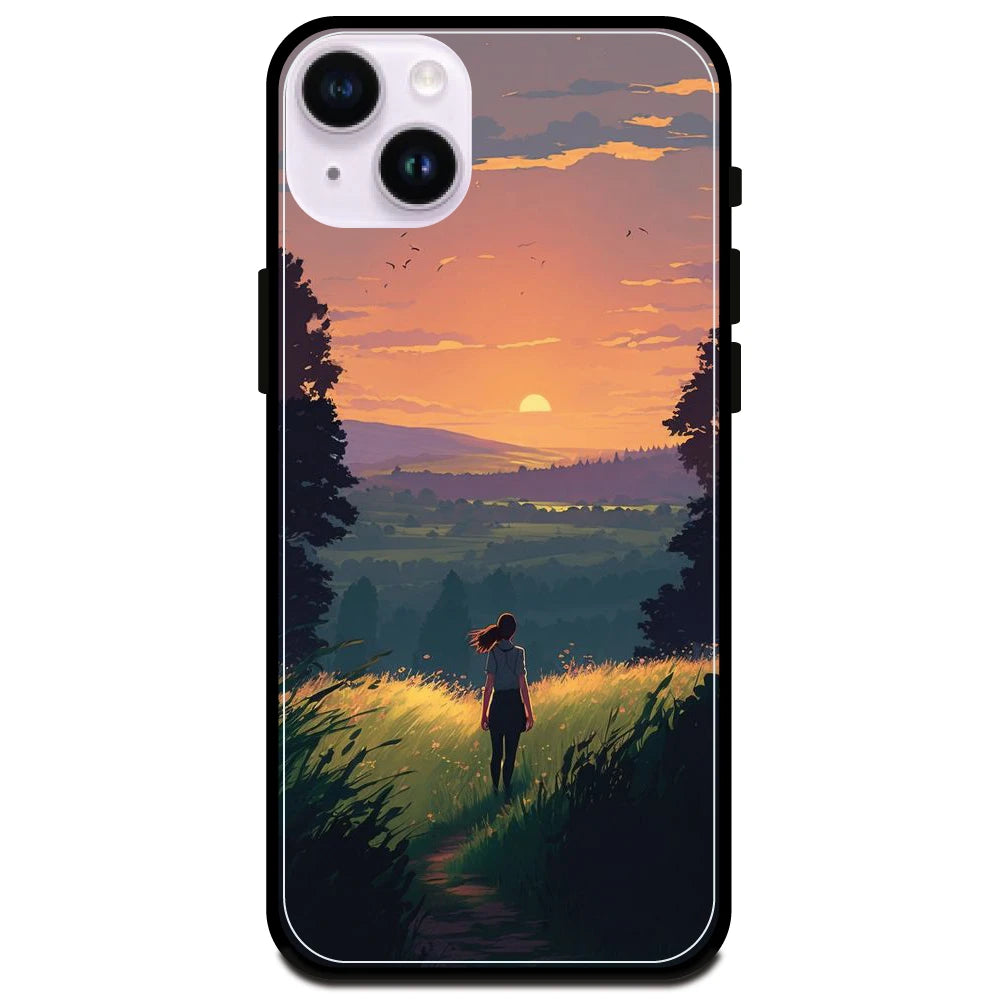 'Girl And The Mountains - Glossy Metal Silicone Case For Apple iPhone 15 Plus